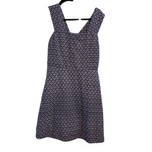 Gap Womens Blue Purple Geometric Tile Print 100% Linen Fit and Flare Dress 6